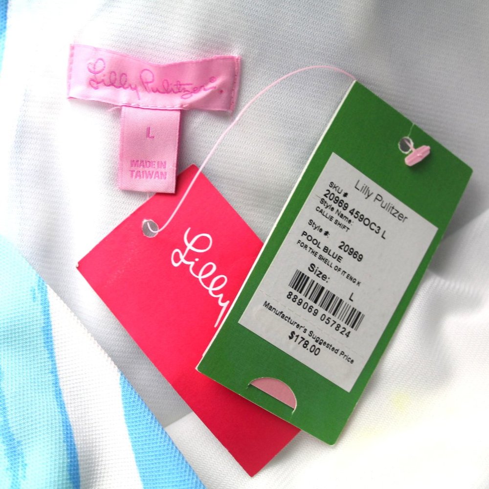 Lilly Pulitzer Callie Pool Blue For The Shell Of It Shift Mini Dress L NWT - Picture 5 of 5